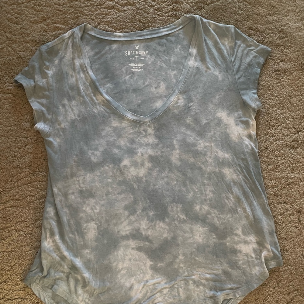 American Eagle Outfitters Women's Gray Tie-Dye Tee